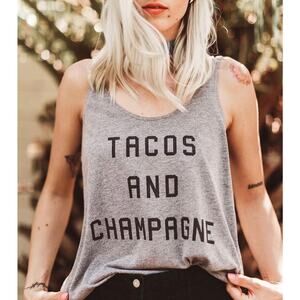 Daisy Natives Tacos and Champagne Tank Top Grey/Black Graphic Print size XL
